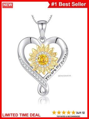 Moissanite Sunflower Infinity Pendant Necklace Sterling Silver